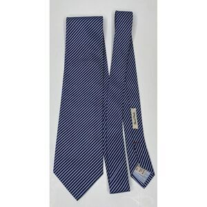 Roda Mens Neck Tie 100% Silk Light‎ Blue Navy Blue Stripes Handmade